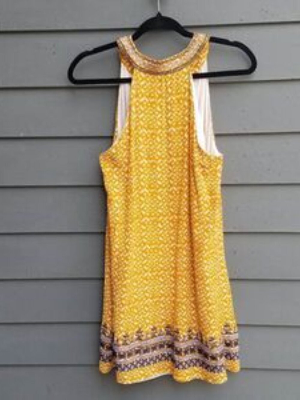 THML Anthropologie Yellow Blue Ikat Dress Embroidered Size Large - Picture 3 of 3